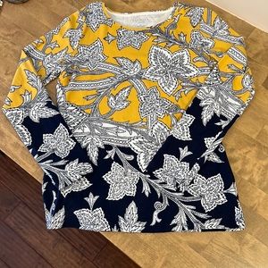 Talbots Petite Long Sleeve Yellow & Navy Paisley Top Size Sp